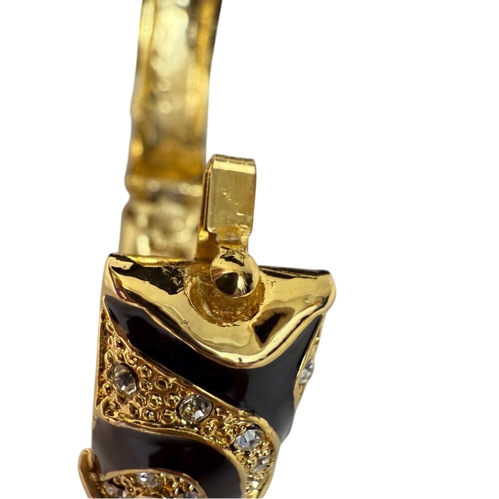 Y2k Rhinestone Gold Black Enamel Bracelet Vintage Hinged Clasp - Picture 8 of 16